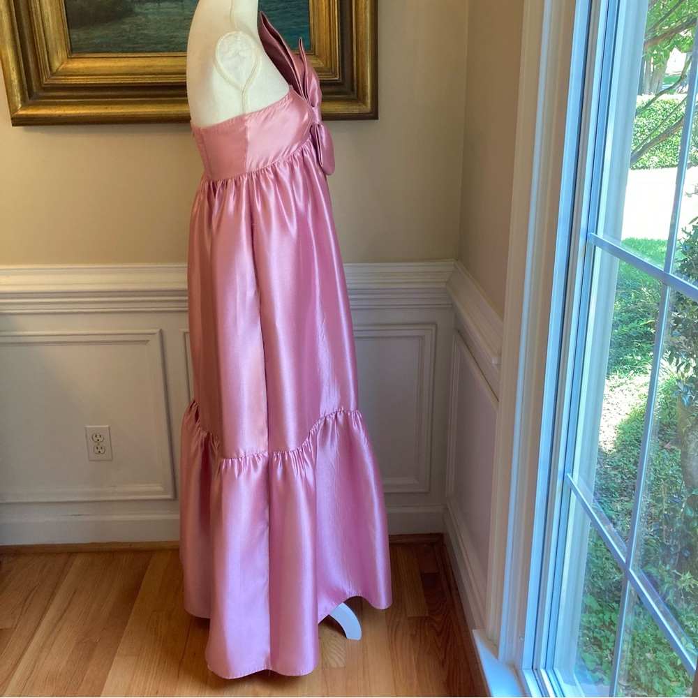 PETAL & PUP Betina Dusty Rose Pink Satin One Shoulder Bow Maxi Dress - Picture 6 of 16